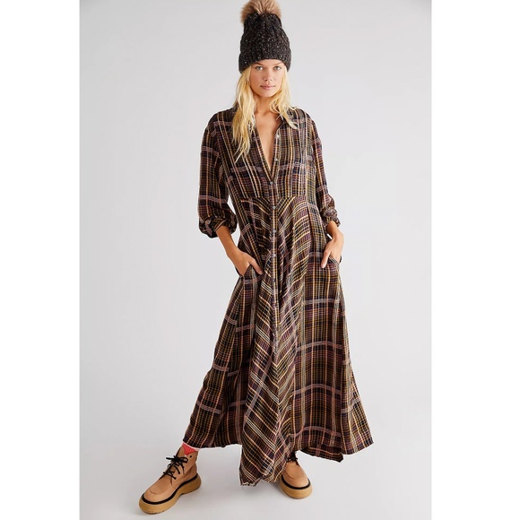 Free People Dresses & Skirts - RARE!!  FREE PEOPLE Sadie Plaid Button Up Viscose Maxi Dress - NWOT! - Sz. XL
